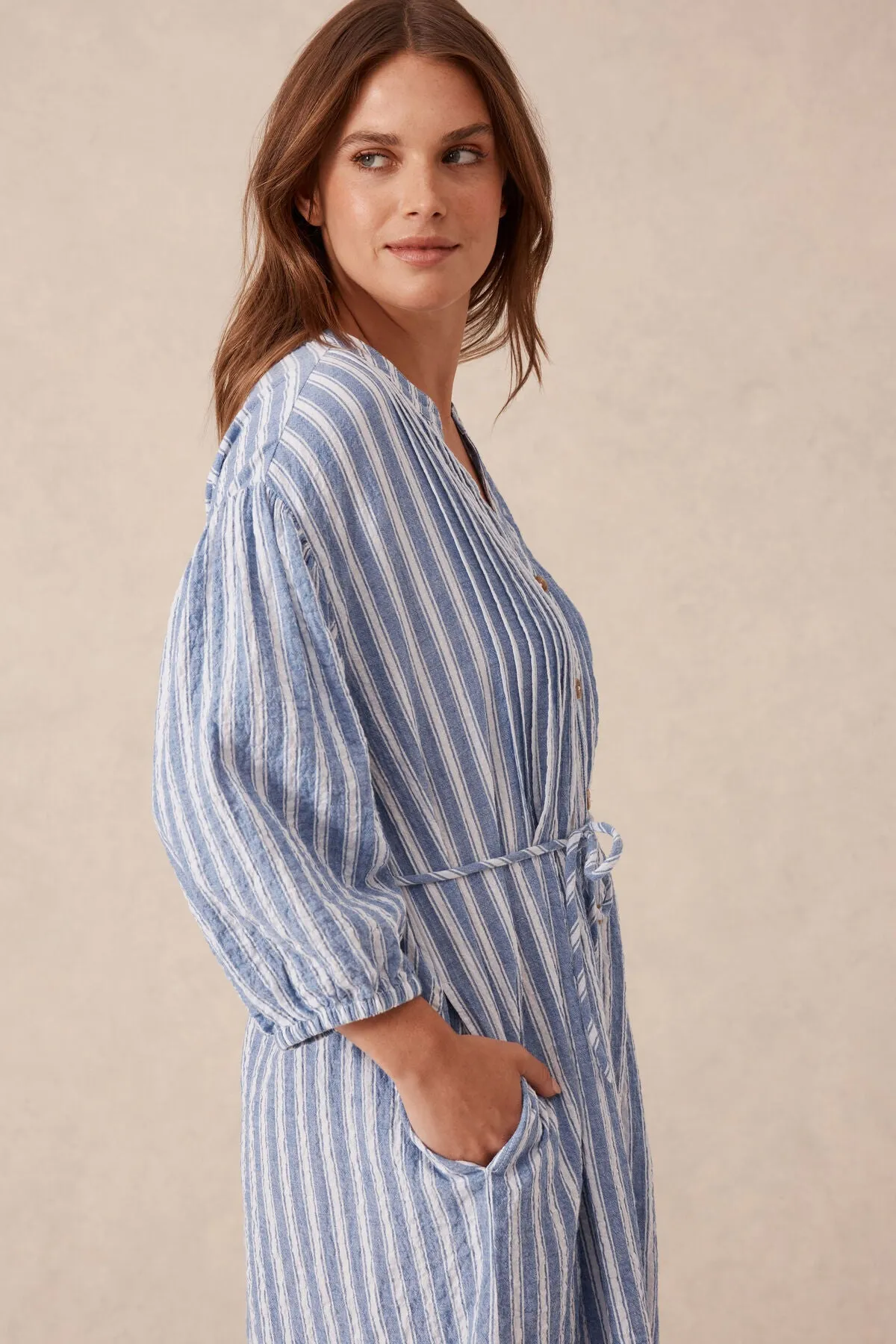 CERES LIFE Crinkle Midi Dress Fresh Cobalt White Stripe