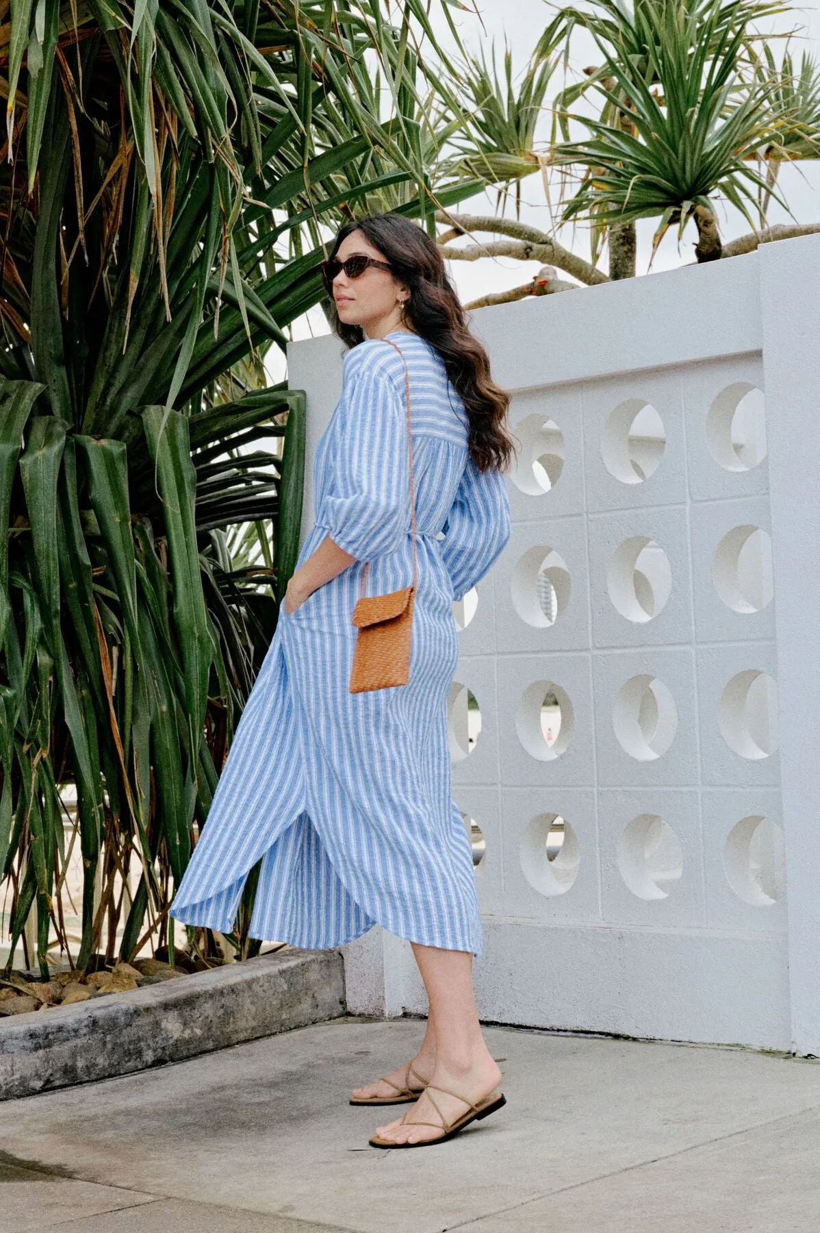 CERES LIFE Crinkle Midi Dress Fresh Cobalt White Stripe