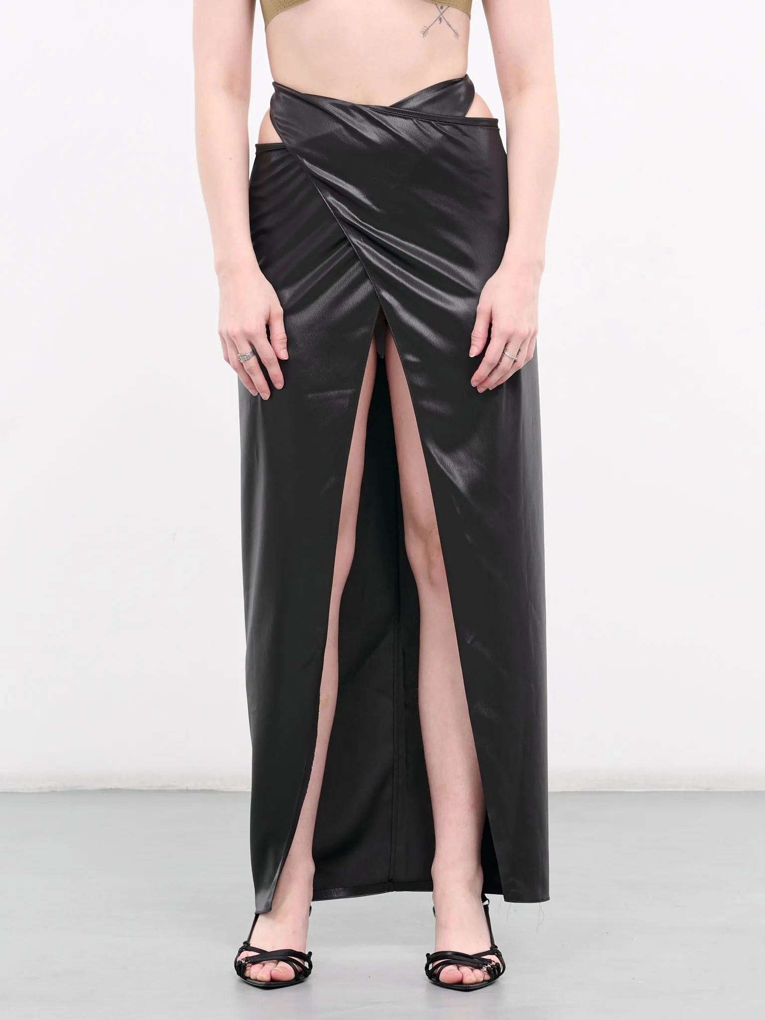Crinkle Satin Wrap Skirt (WV16-ONYX)