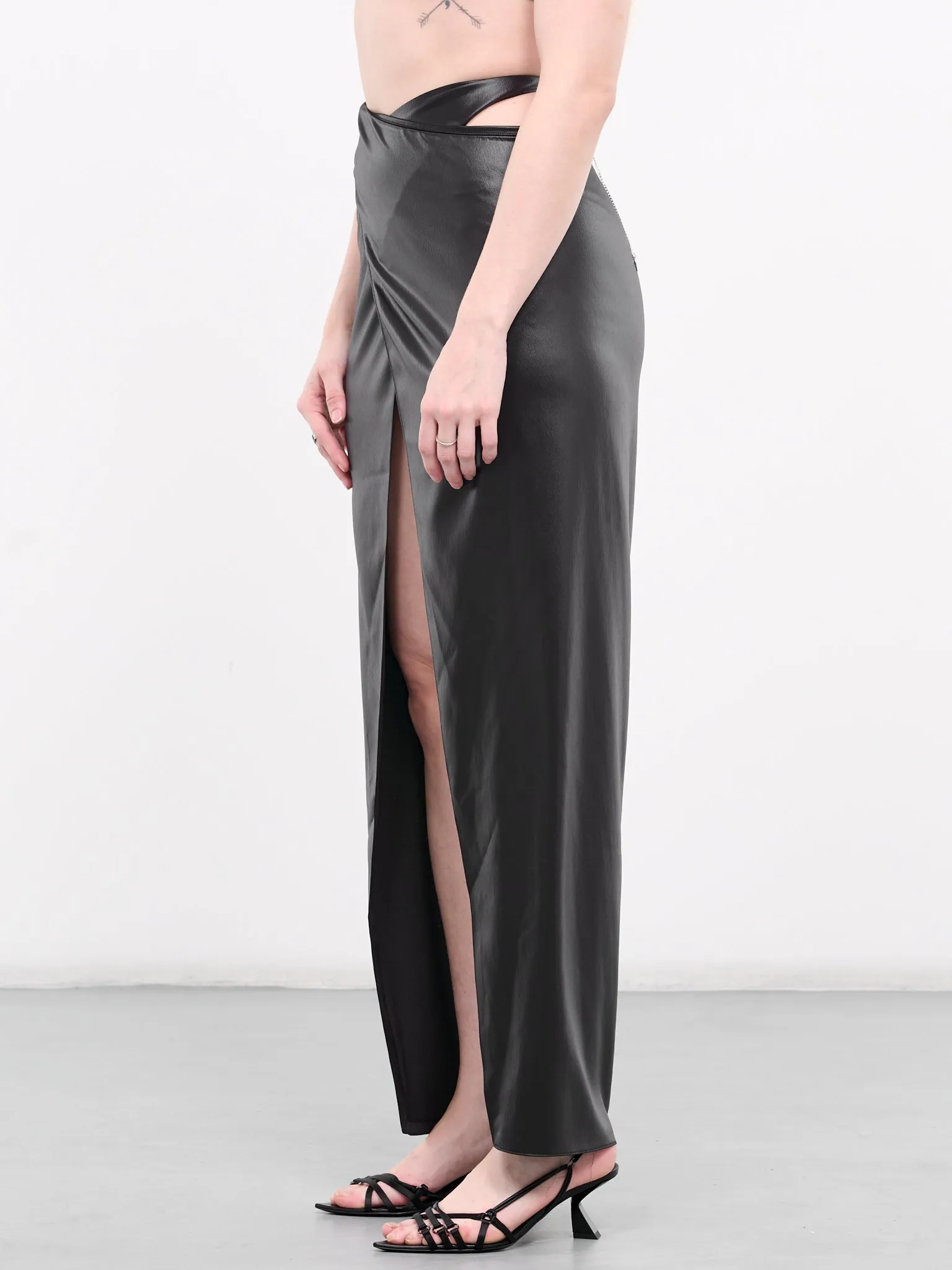 Crinkle Satin Wrap Skirt (WV16-ONYX)