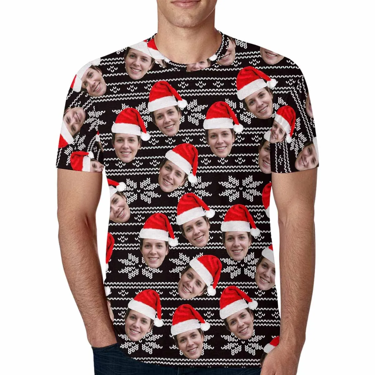 Custom Face Christmas Shirt Personalized My Face on Men's All Over Print T-shirt for Boyfriend