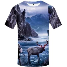 Deer T-shirt Men Mountain Tshirt Printed Animal Tshirt Anime Character Tshirts Cool War T-shirts 3d Short Sleeve T shirts Mens