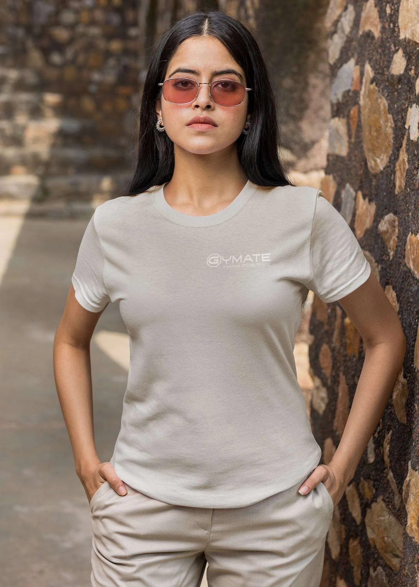 Designer T shirts for women chest 'Think Positive' col