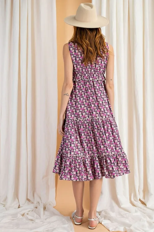 Easel Garden Party Midi Dress - Lilac Combo