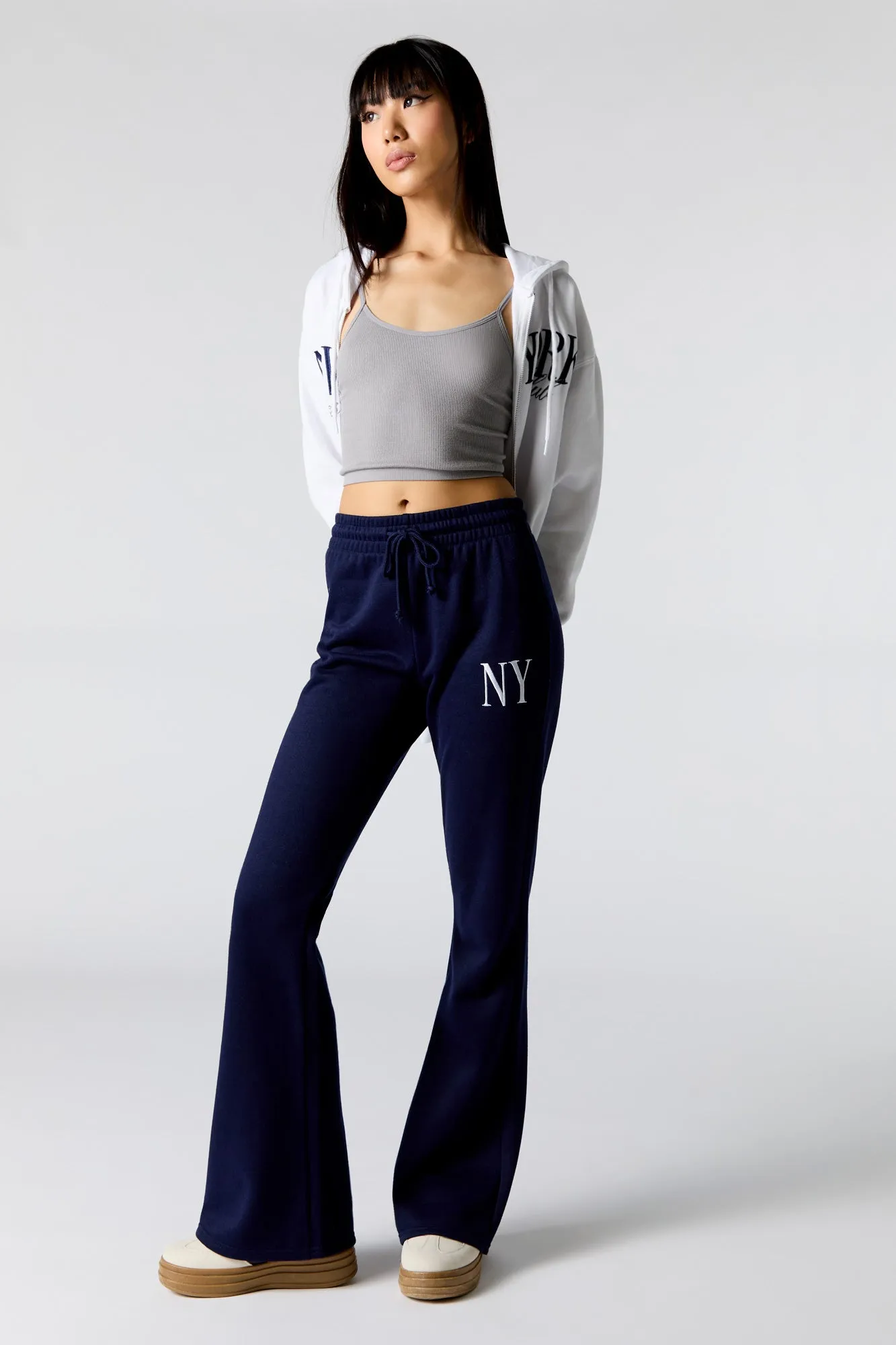 Embroidered Fleece Flare Sweatpant