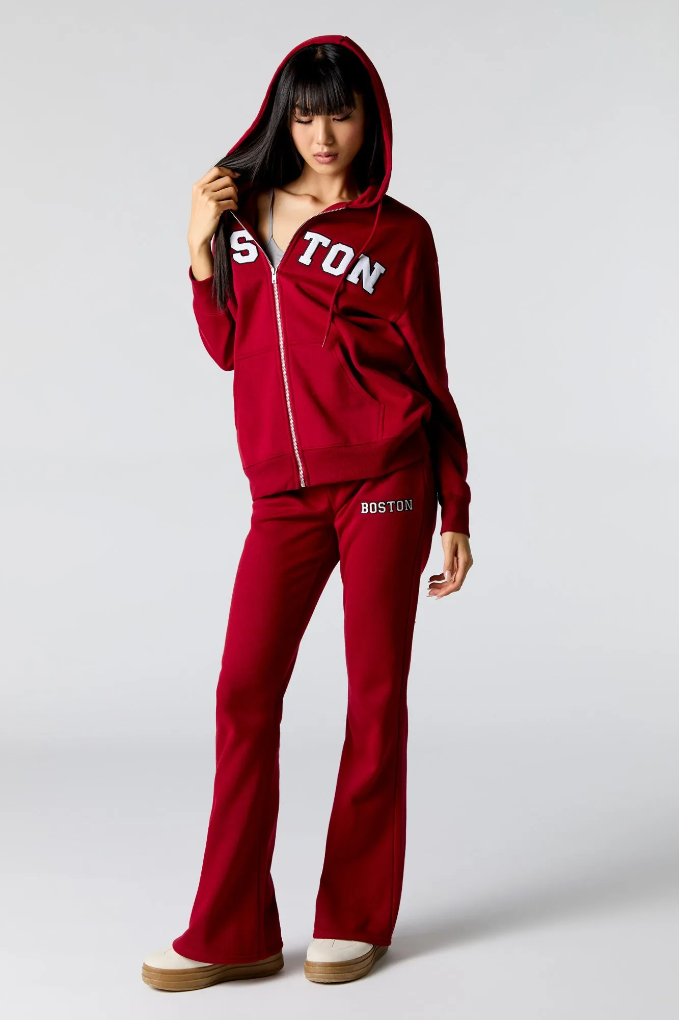 Embroidered Fleece Flare Sweatpant