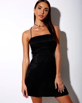 Enif Slip Dress in Satin Ditsy Rose Black