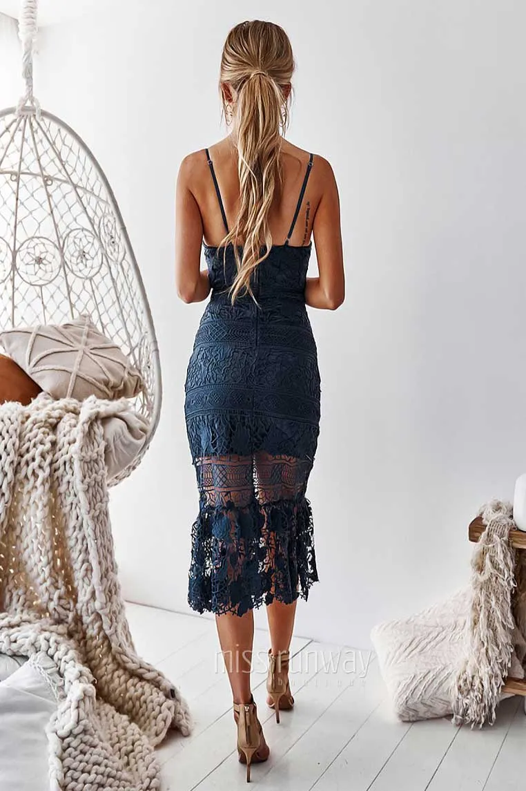 Estelle Lace Midi Dress - Steel Blue