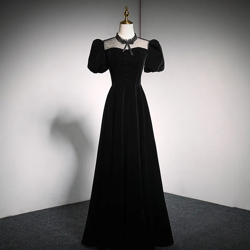 evening dress 2022 spring black puff sleeve long birthday dress prom dress      fg131