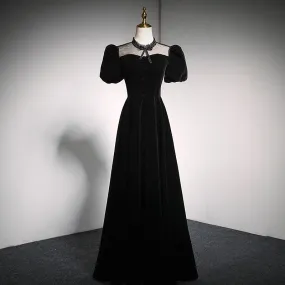 evening dress 2022 spring black puff sleeve long birthday dress prom dress      fg131