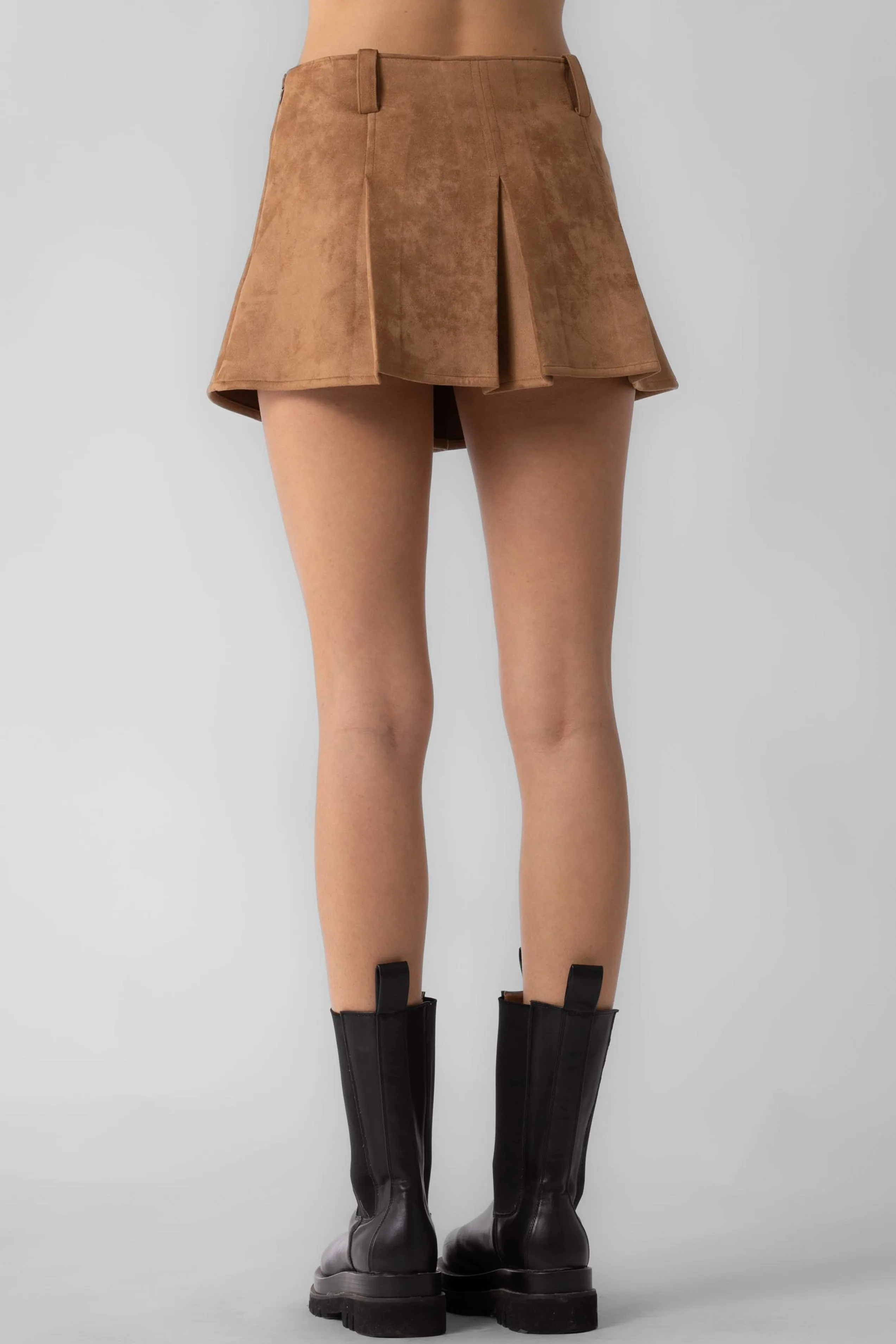 Faux Suede Pleated Mini Skirt