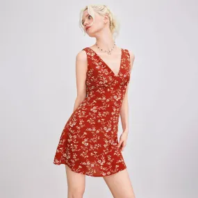 Floral Design V neck Dress Fresh Elegant Textured Dress for Women