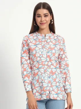 Floral Mandarin Collar Linen Shirt
