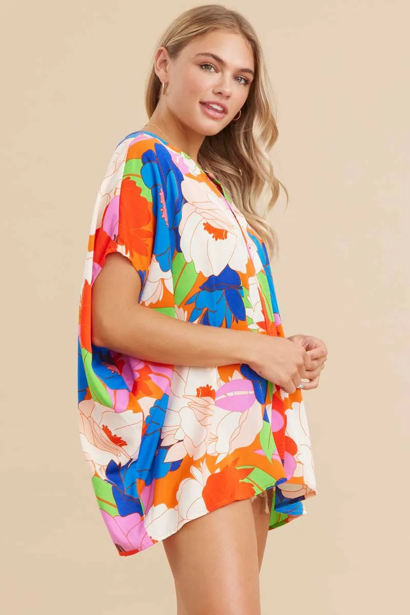 Flower Print Irregular Hems Boxy Top