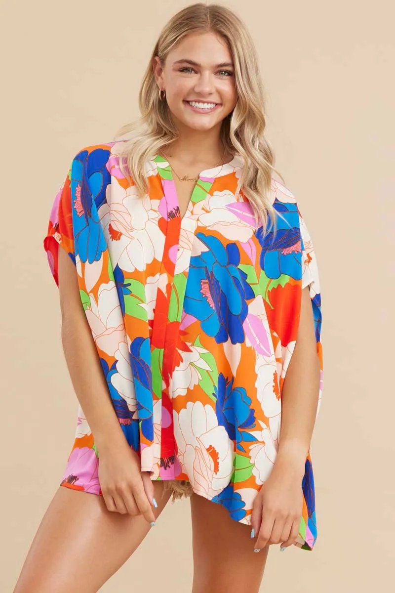 Flower Print Irregular Hems Boxy Top