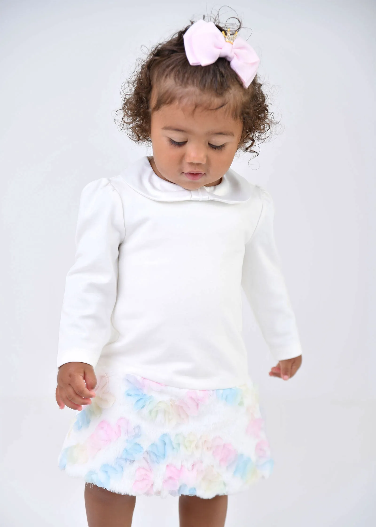 Frances Baby Pastel Fur Trim Dress Snowdrop