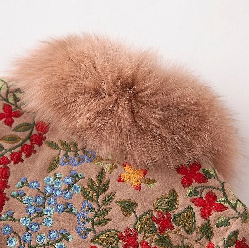 Genuine Fox Fur Patchwork Beading Embroidery Wool Cardigans