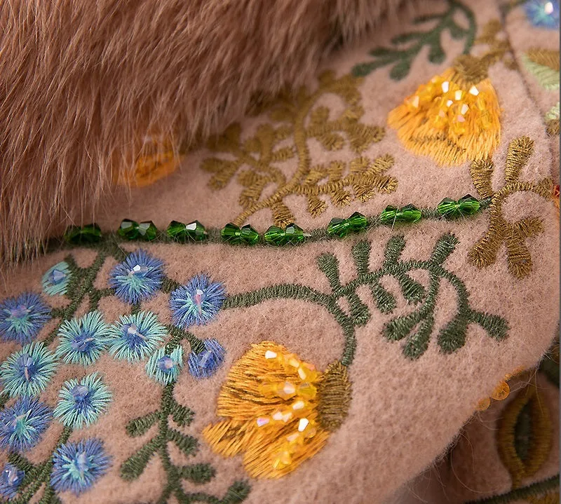 Genuine Fox Fur Patchwork Beading Embroidery Wool Cardigans