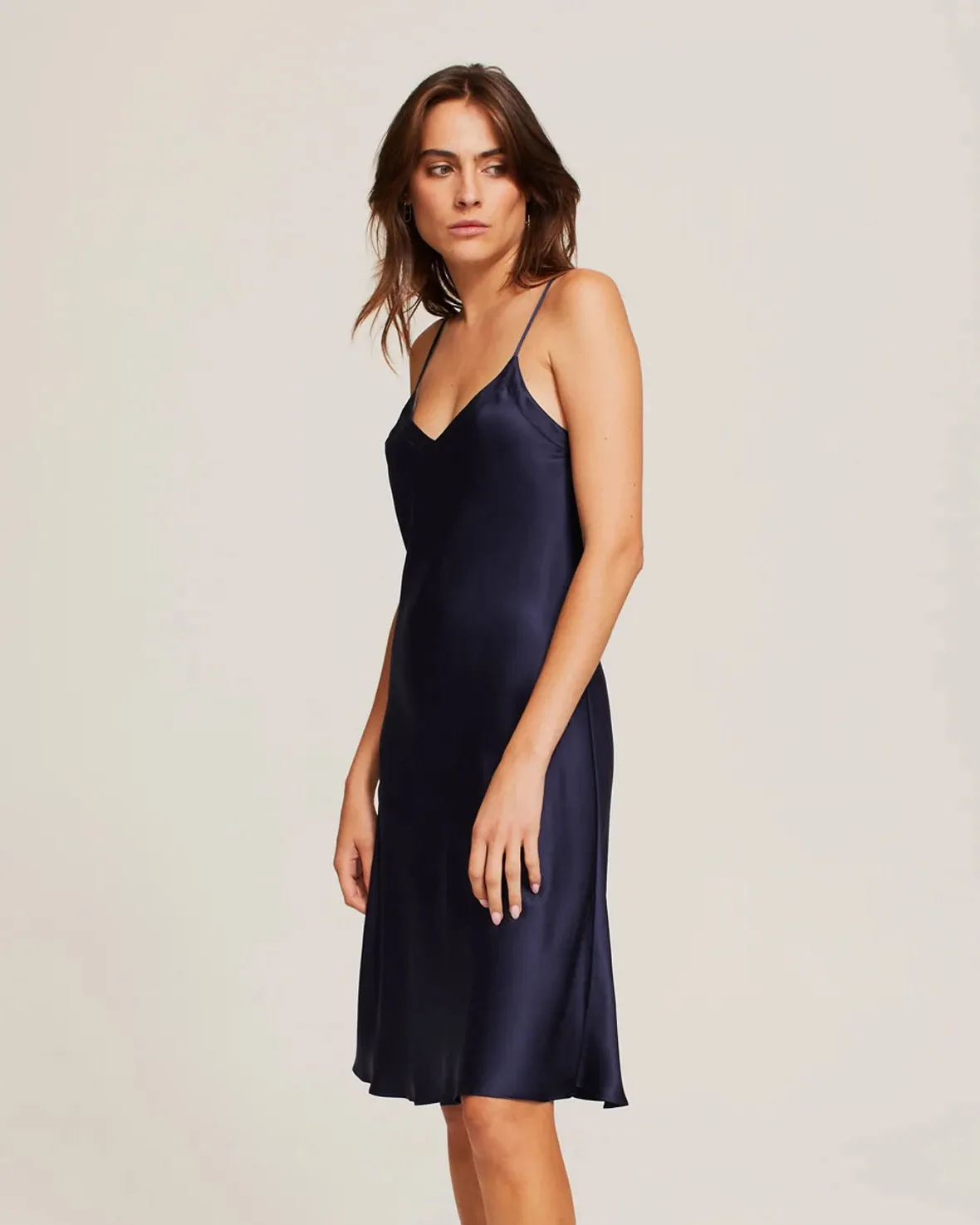 Ginia - Silk Midi Slip - Midnight