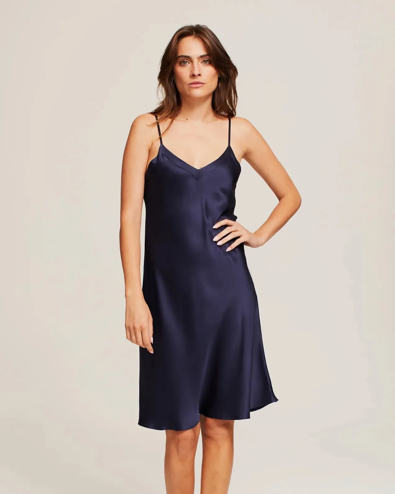 Ginia - Silk Midi Slip - Midnight