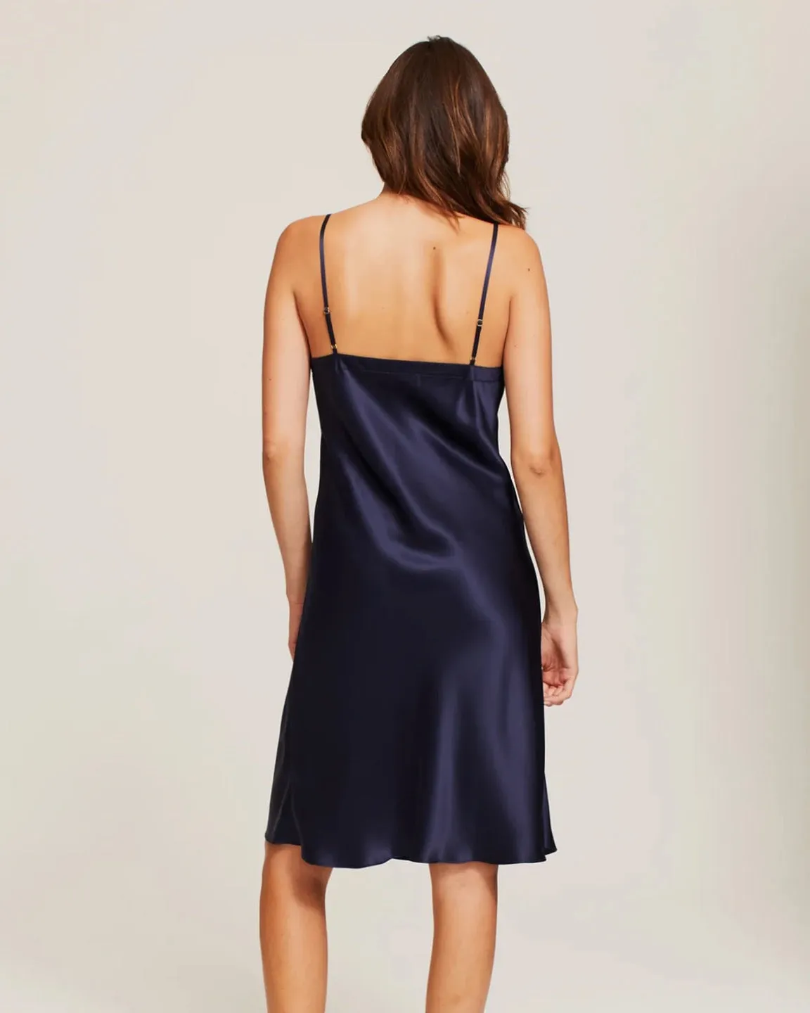 Ginia - Silk Midi Slip - Midnight