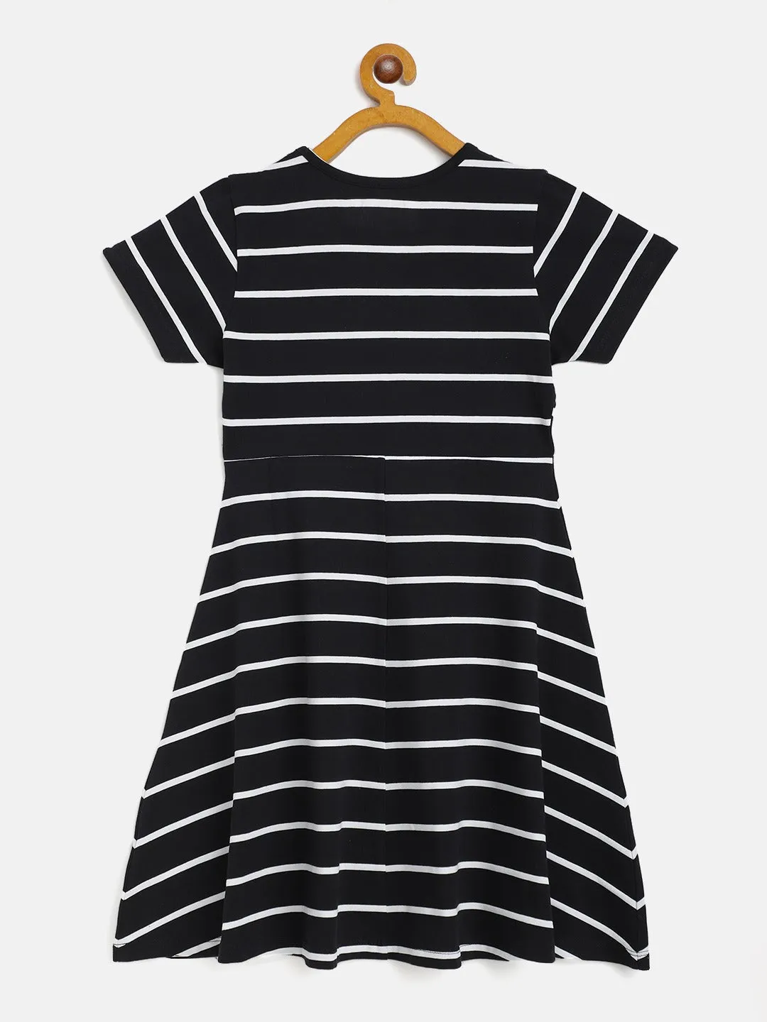 Girls Black Stripes Midi Skater Dress