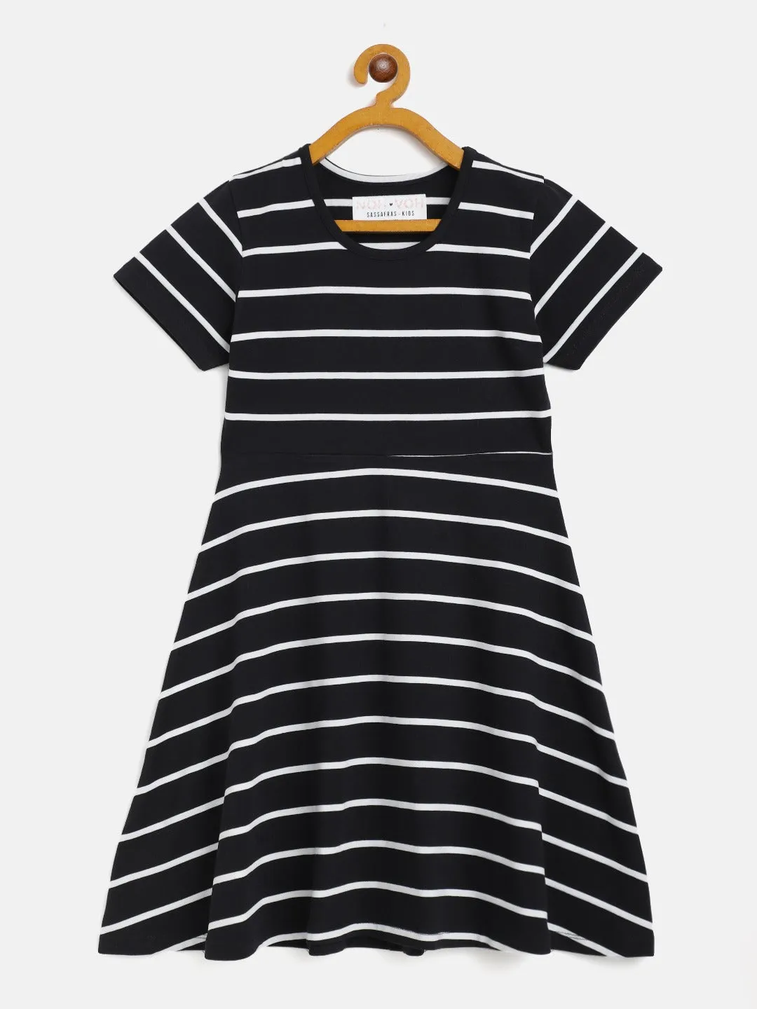 Girls Black Stripes Midi Skater Dress