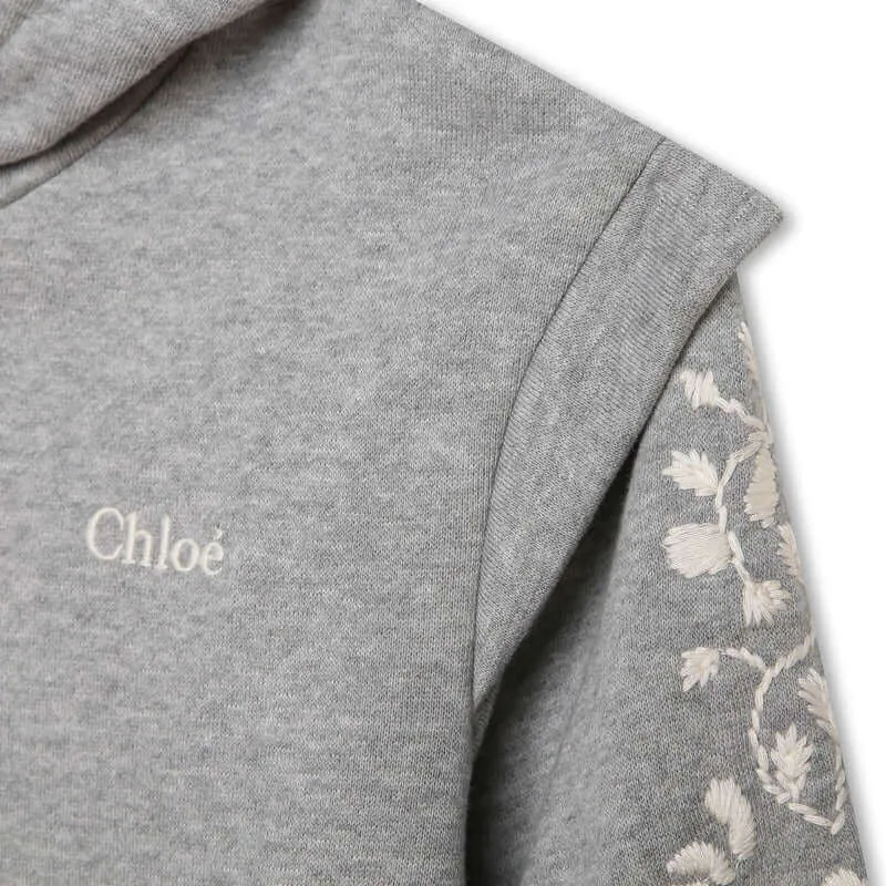 Girls Grey Floral Fleece Hooded Dress