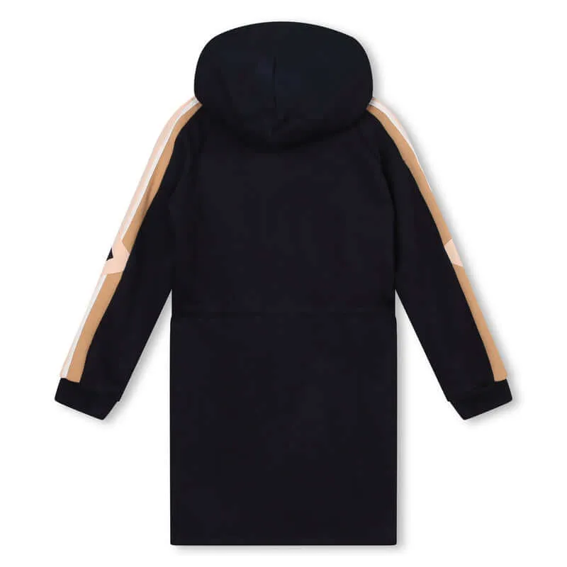 Girls Navy Logo Hooded Fleece Dress