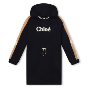 Girls Navy Logo Hooded Fleece Dress