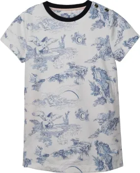 Girls White & Blue Patterned Dress