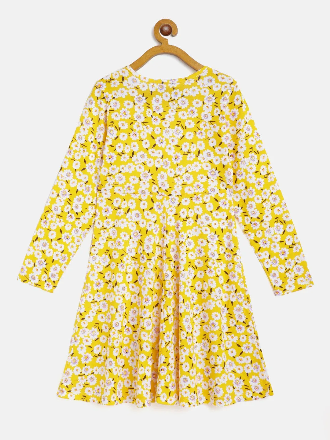 Girls Yellow Floral Midi Skater Dress