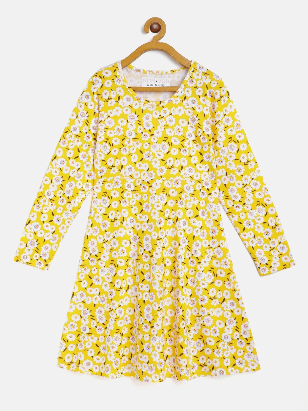 Girls Yellow Floral Midi Skater Dress