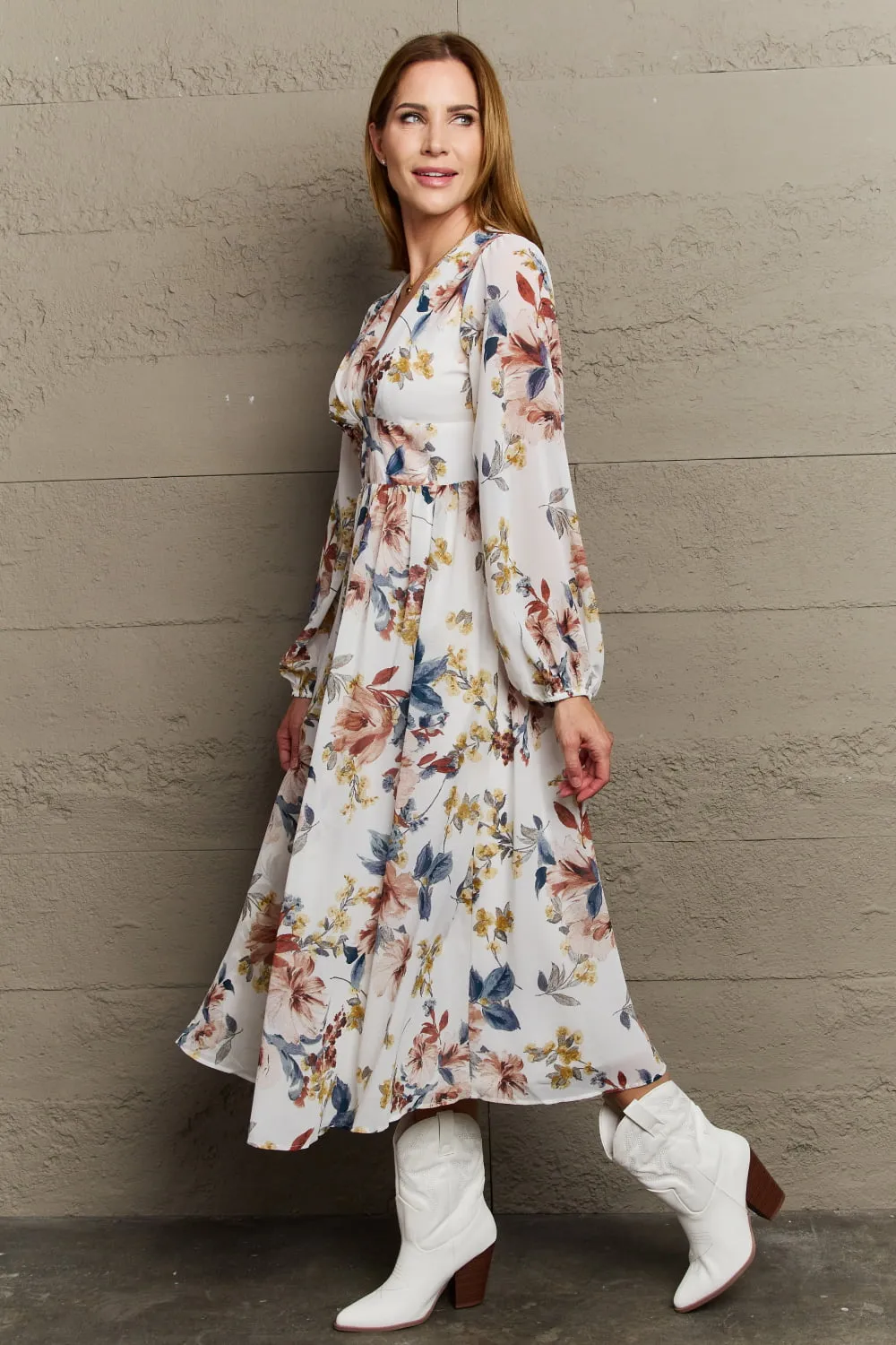 Good Day Chiffon Floral Midi Dress