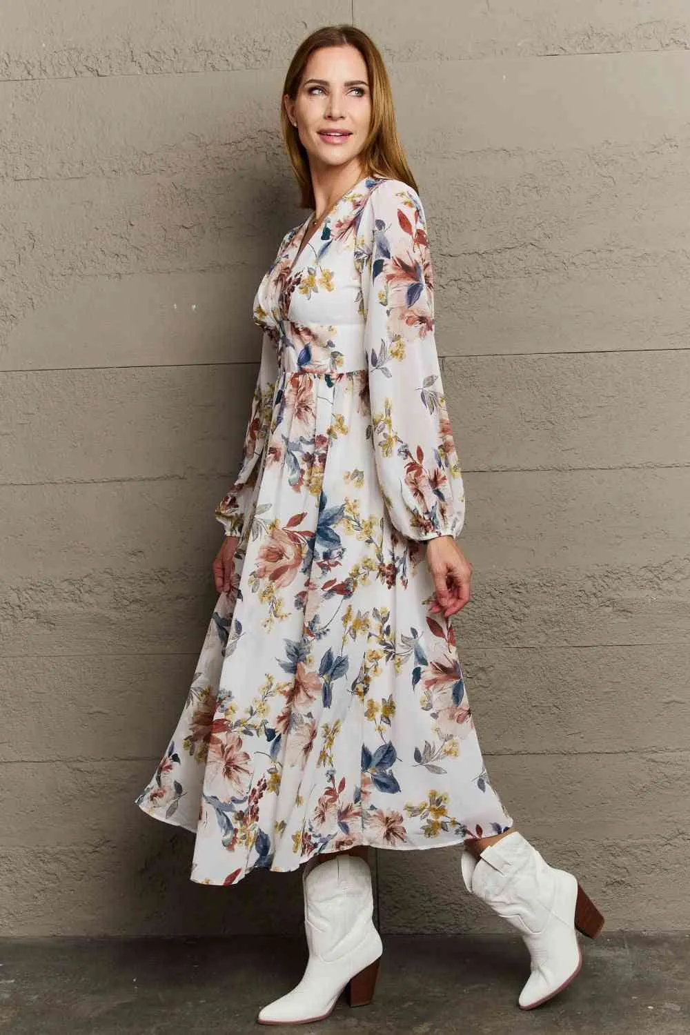 Good Day Chiffon Floral Midi Dress
