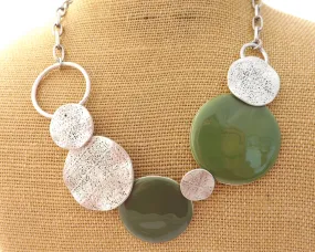 Green & Silver Circles Alloy Collar Necklace