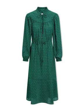 Green black trellis print Zahra midi dress