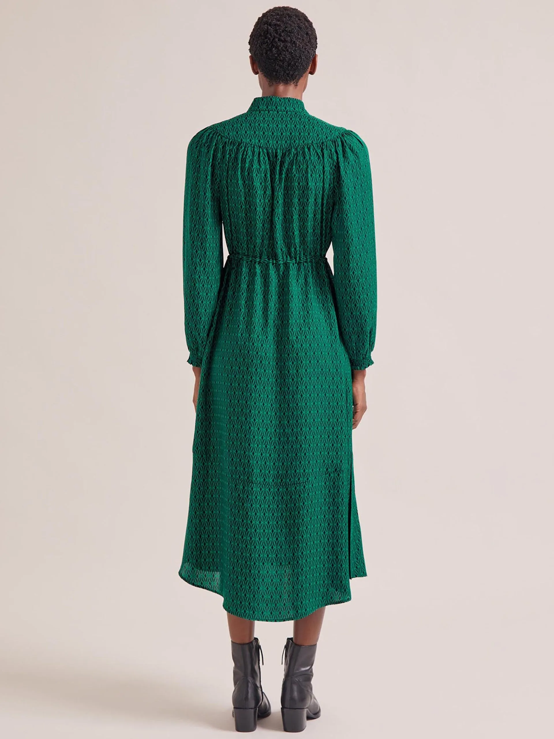 Green black trellis print Zahra midi dress