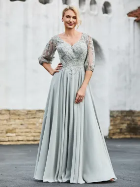 Half Sleeves Lace Top Pleated Dress Blue
