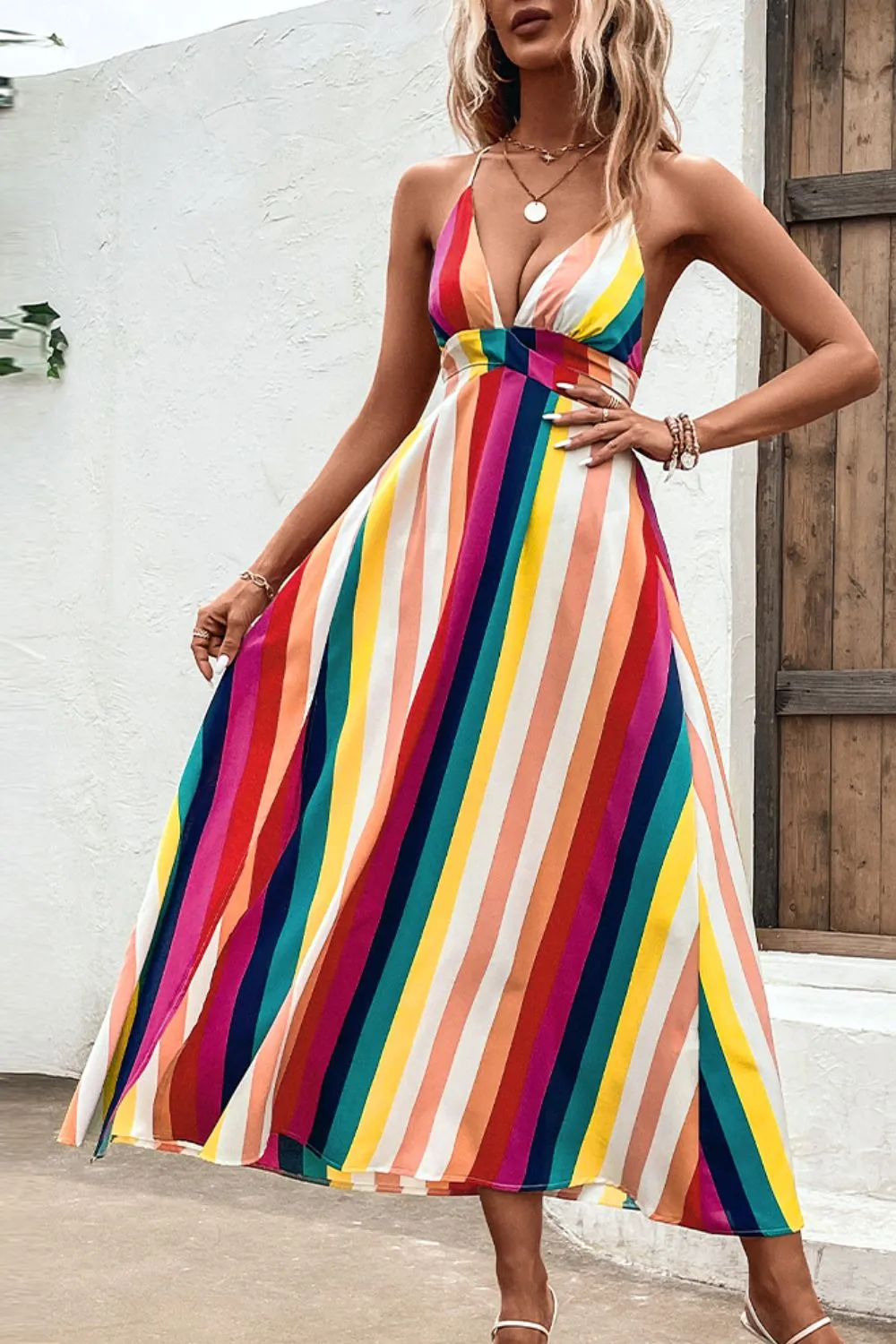 Hannah Stripe Crisscross Back Dress