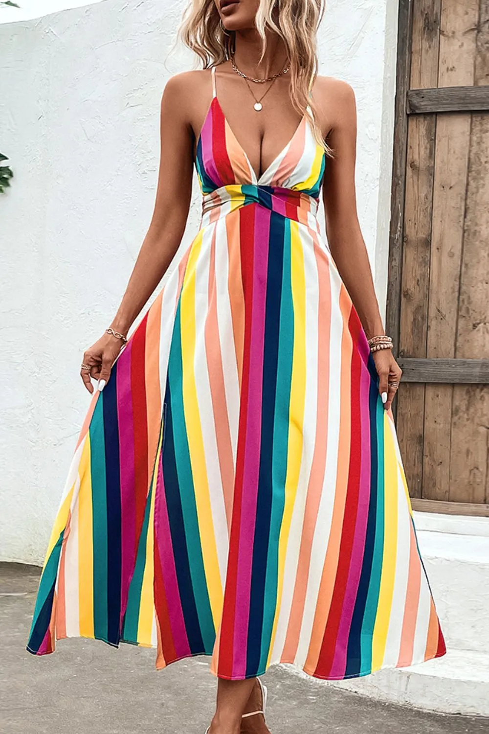 Hannah Stripe Crisscross Back Dress