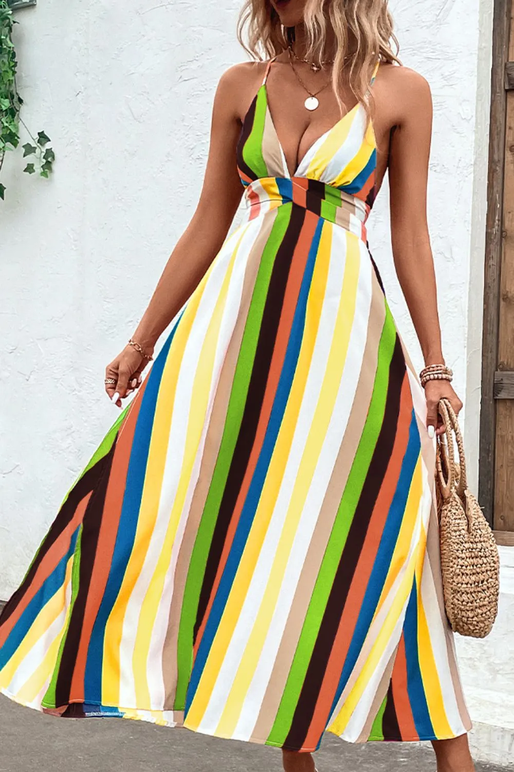Hannah Stripe Crisscross Back Dress