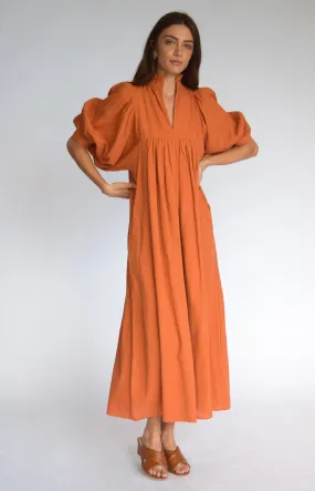 High Neck Midi Burnt Orange Seersucker