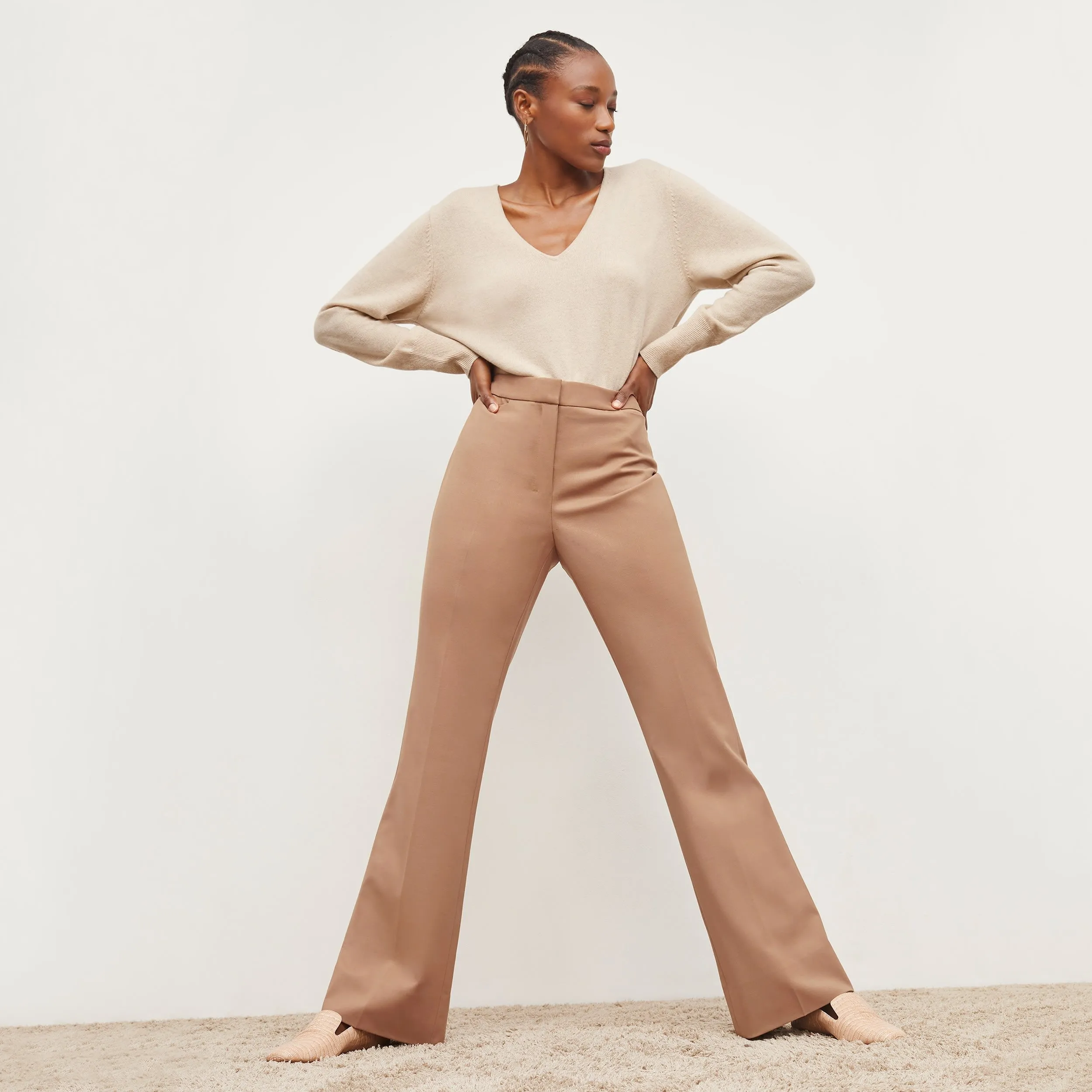 Horton Flare Trouser - Washable Wool Twill :: Camel