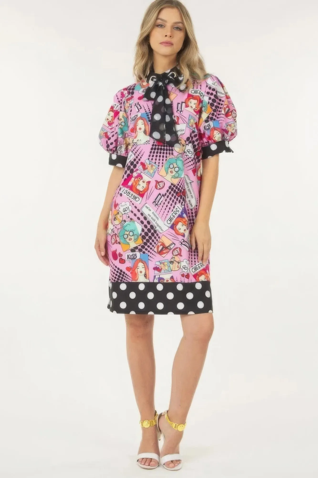Hot Girl Comic Funk Midi Dress With Polka Dot Finish