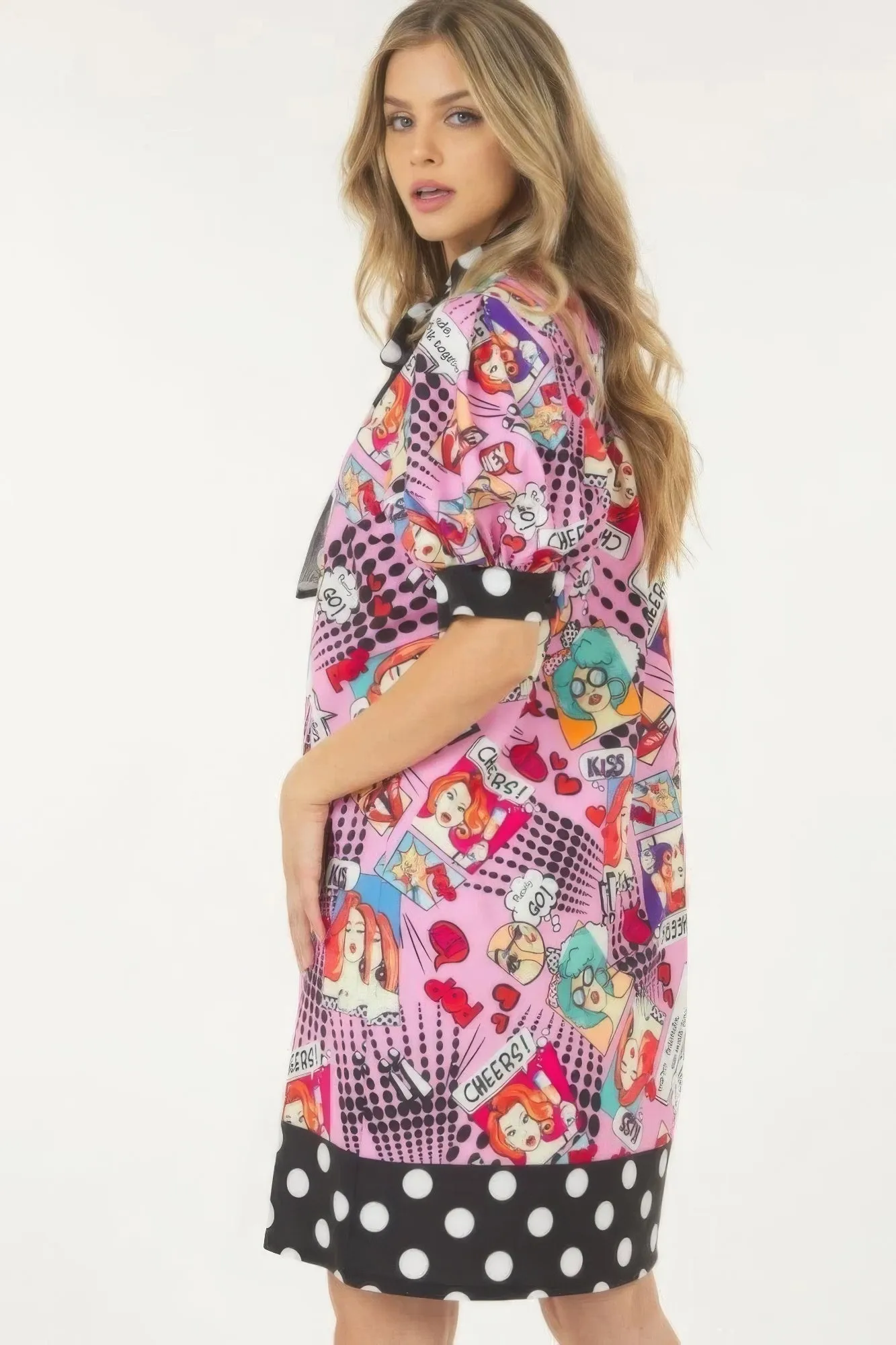 Hot Girl Comic Funk Midi Dress With Polka Dot Finish
