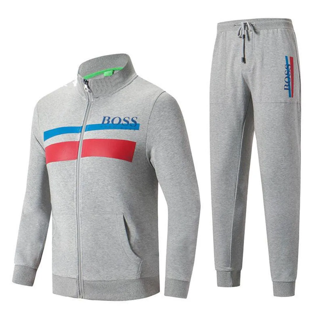 Hugo Boss Zip-Through Tracksuit With Color Block Design- Ash