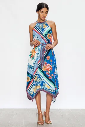 Jealous Tomato Halter Handkerchief Hem Midi Dress