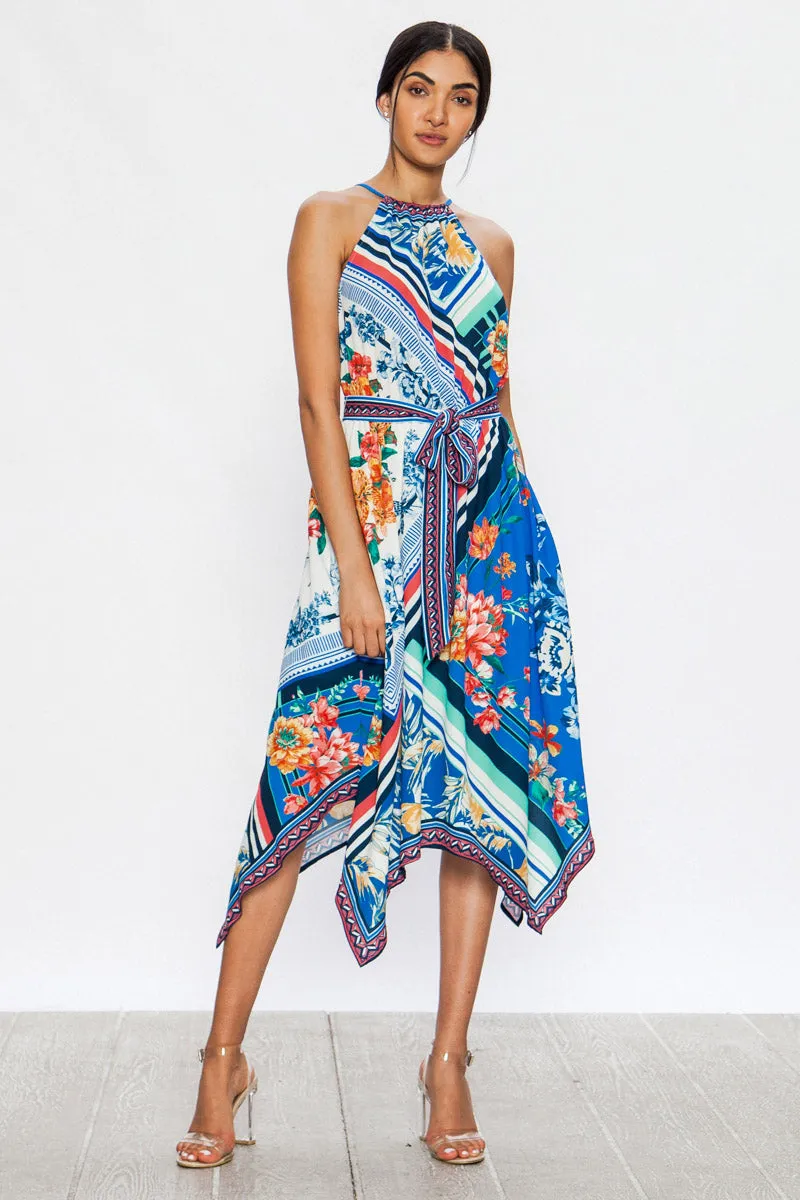 Jealous Tomato Halter Handkerchief Hem Midi Dress