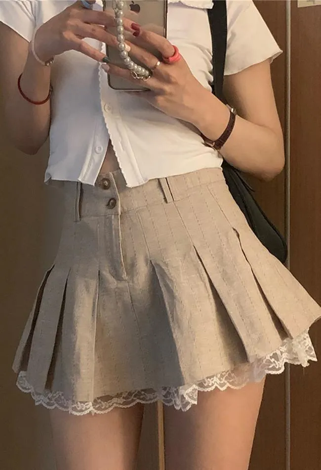 Joskaa Cotton Linen Pleated Mini Skirt